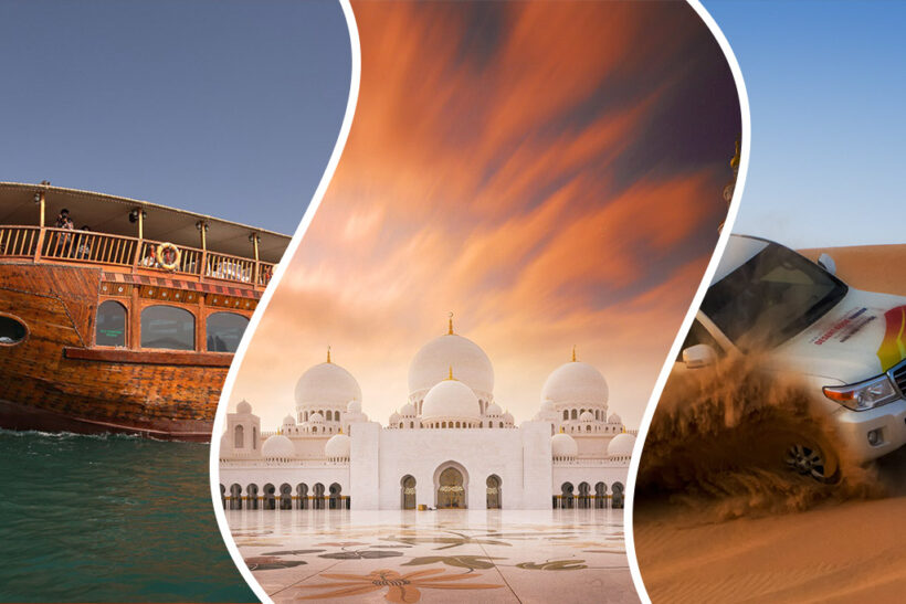 Abu Dhabi Combo Tour: Desert Safari, Grand Mosque & Dhow Dinner